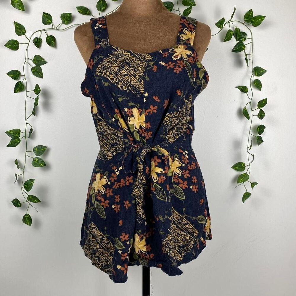 Boho fairy grunge floral blouse tank top artsy print tie front indie cottage